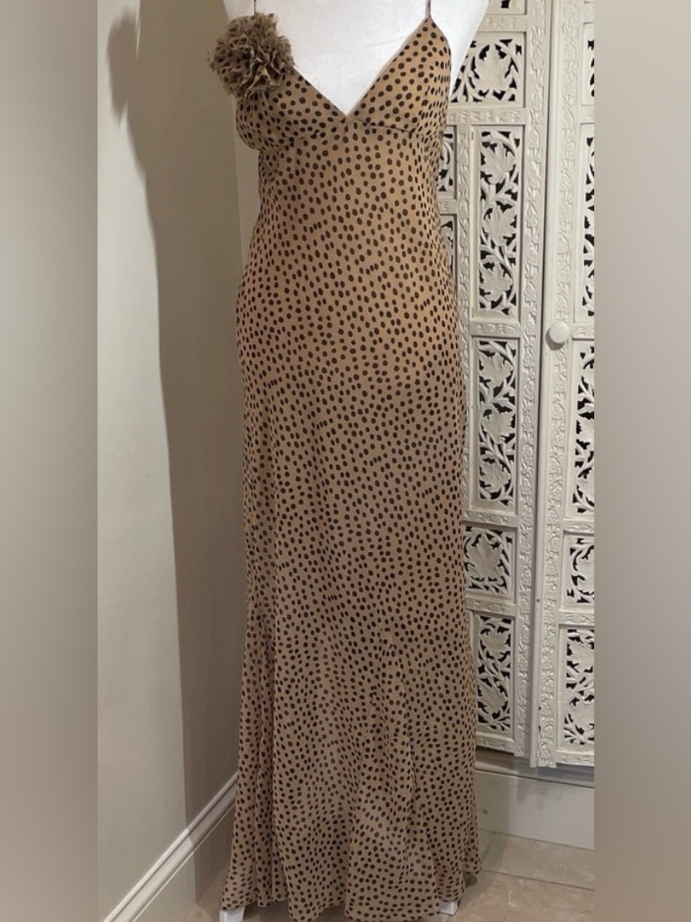 Zara Tan Maxi Slip Dress with Brown polkadot